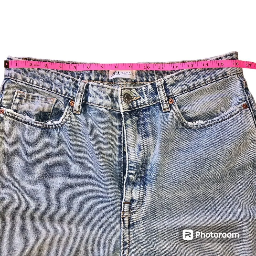 ZARA distressed light wash raw hem straight leg jeans 4 button women's size 10 - Picture 5 of 12